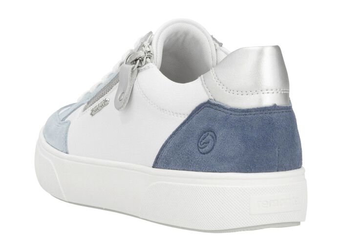 Remonte sneakers gemaakt van nappa- en su&egrave;deleer met metallic afwerking BLAUW-WIT-ZILVER