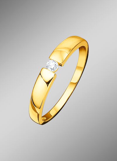 Massieve damesring met briljant 