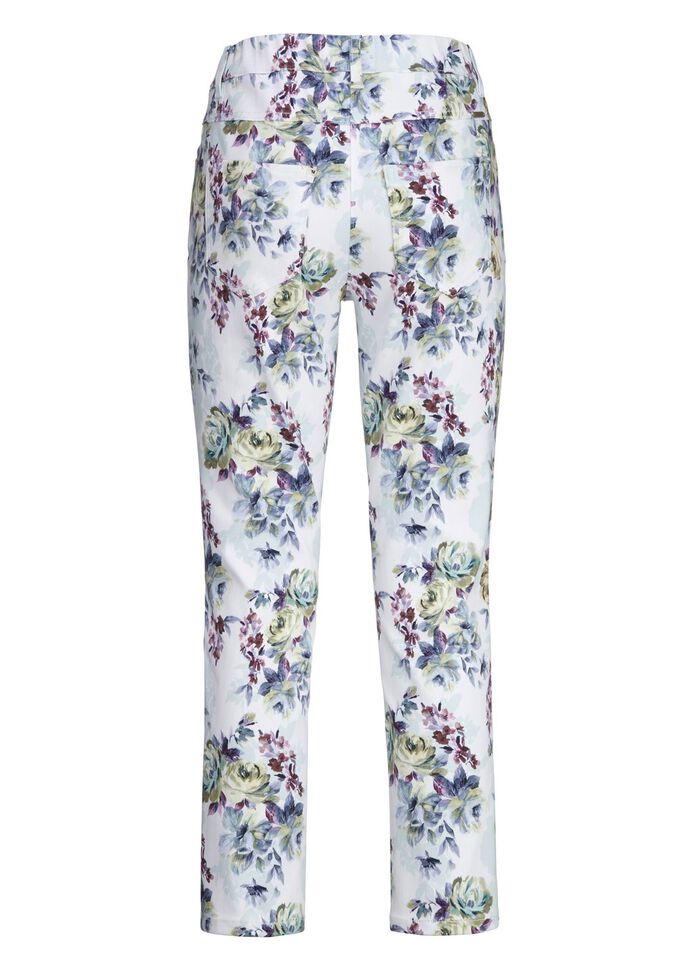 Broek met glanzende gekleurde inkjetprint 