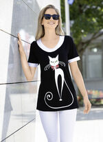 Lang shirt met kattenmotief 