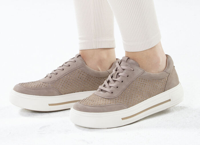 ELENA EDEN sneakers van fijn suède TAUPE
