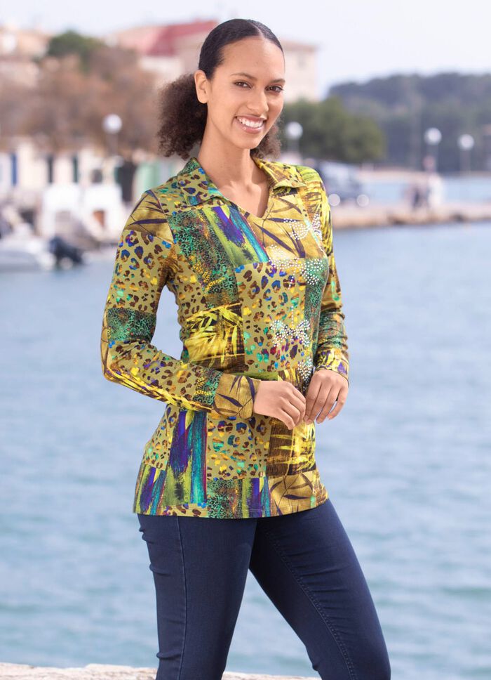 Poloshirt met schitterende kleurenprint 