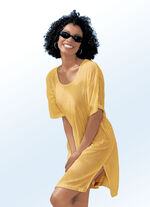 Jurk van badstof met een gestreepte structuur en korte mouwen SAFRAAN