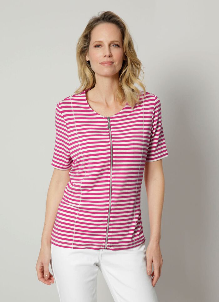 Overhemdjack met garengeverfd gestreept dessin 