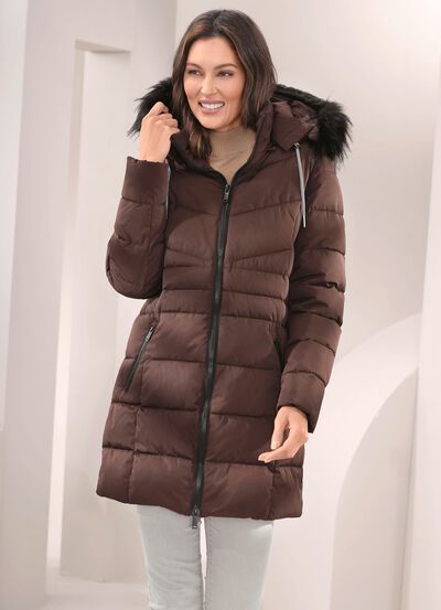 Lange jas met afneembare imitatiebontrand 