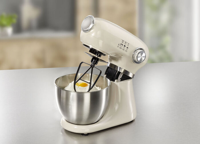 Keukenmachine in vintage design incl. siliconen bakmat CREME