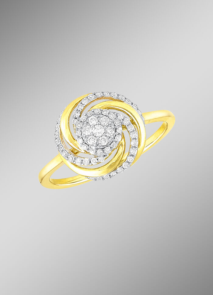 Interessante damesring met 7 briljant geslepen diamanten en 49 diamanten 