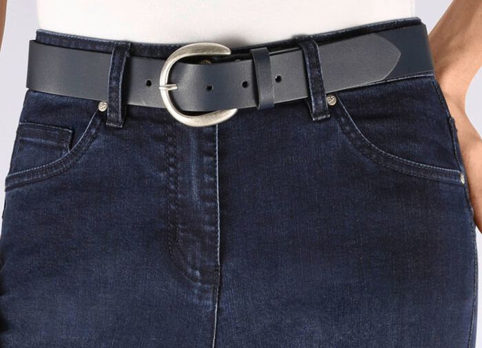 Modieuze leren damesriem, 3,5 cm breed MARINE