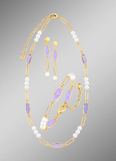 Sieradenset, 3-delig, van messing met kristalstenen 