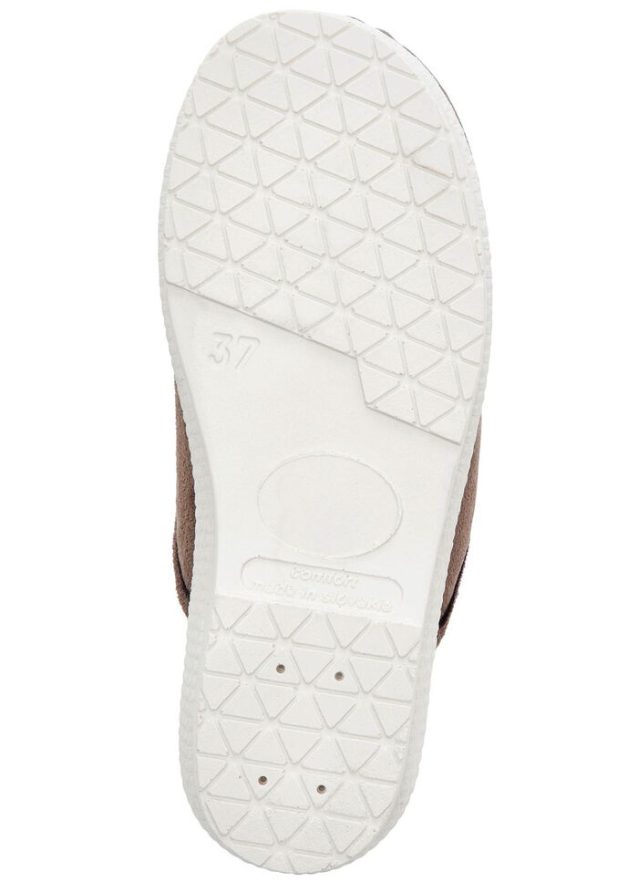 Tweepak warme damespantoffels, breedte H, met wol TAUPE+DONKERBLAUW