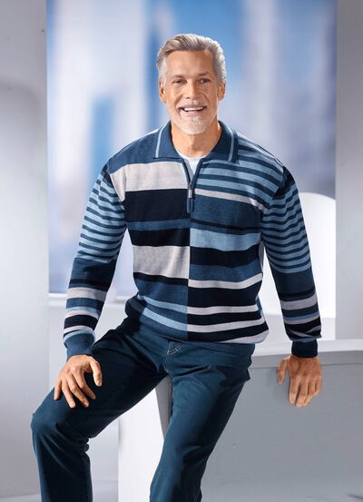 Gestreepte polotrui met korte rits 