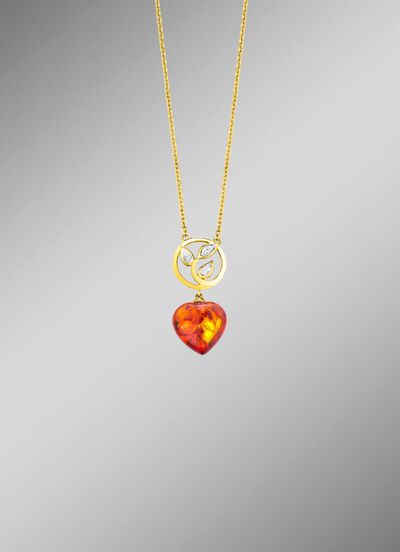 Halsketting met echte barnsteen en synthetische zirkonia 