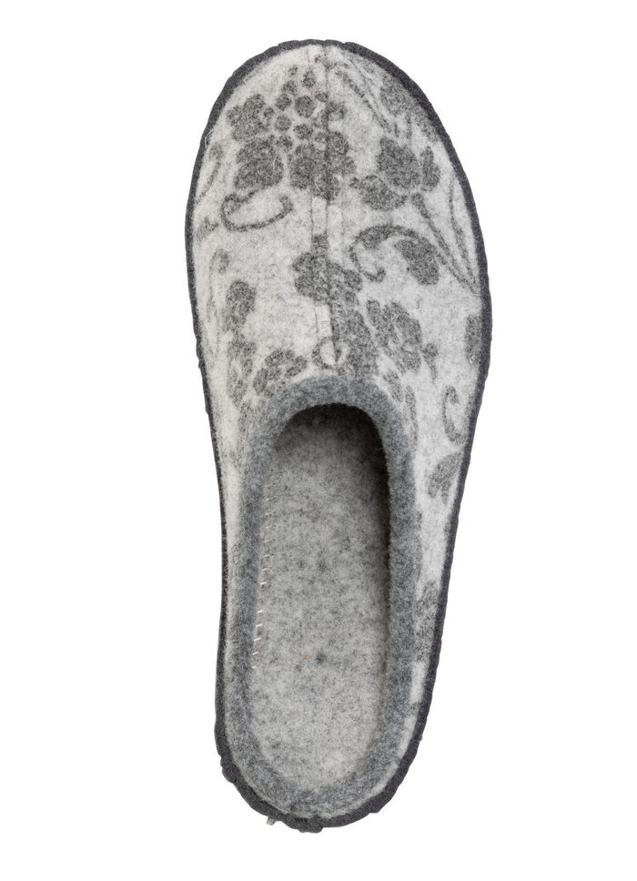 Pantoffels van wolvilt met bloemenprint GRAU