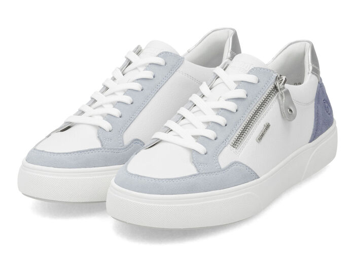 Remonte sneakers gemaakt van nappa- en suèdeleer met metallic afwerking BLAU-WEISS-SILBER