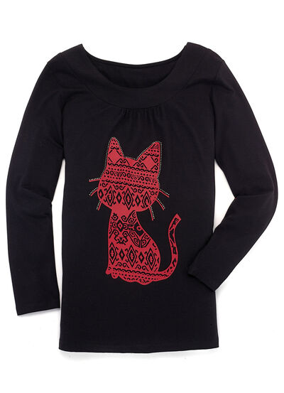 Shirt met kattenmotief in 2 kleuren 