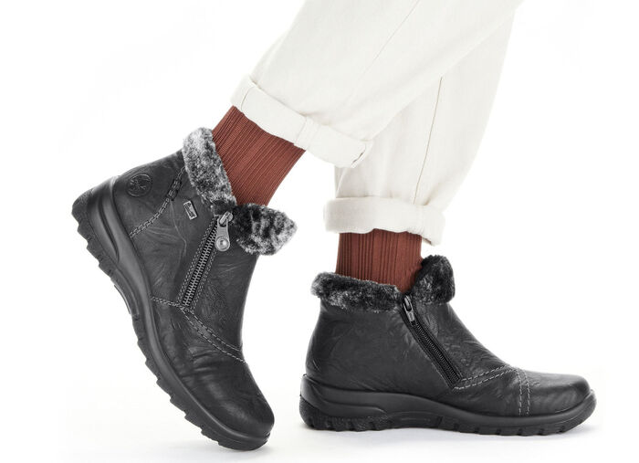 Rieker, gevoerde dameslaarzen, winterschoenen, met rits ZWART