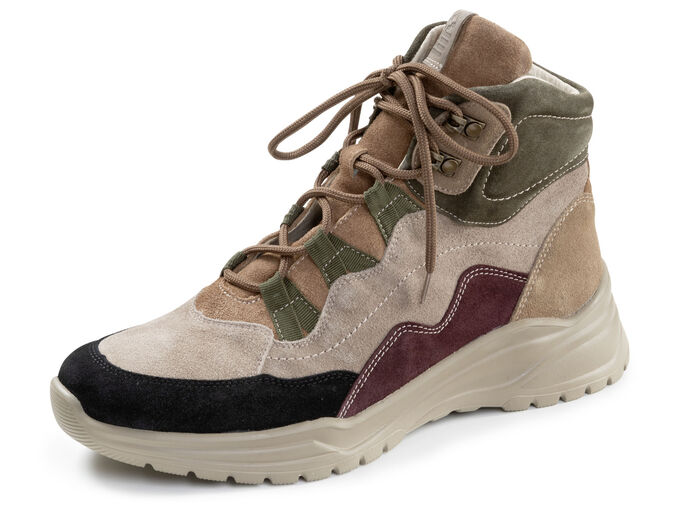 Waldläufer, comfortabele dames enkellaarsjes, breedte H, met uitneembaar voetbed TAUPE-MULTICOLOR