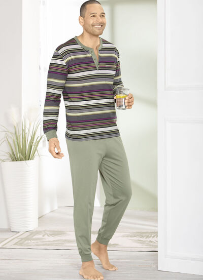 Pyjama met knoopsluiting en manchetten 