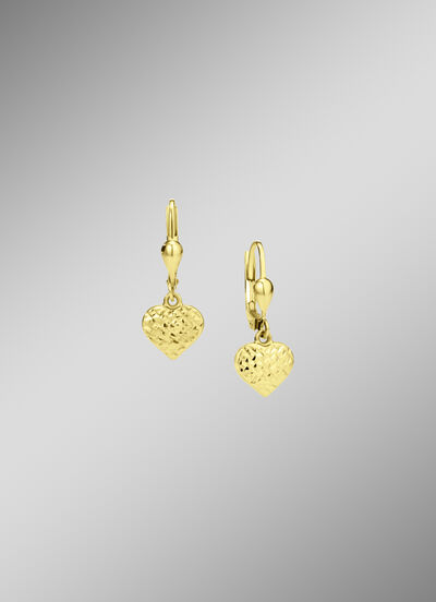 Oorbellen met diamanten hart van fijn goud 585/- 