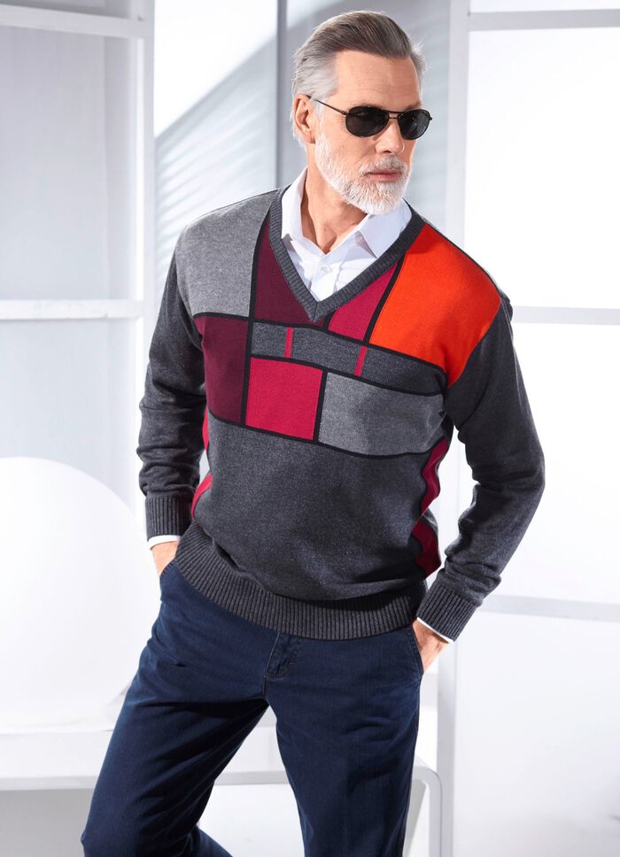 Interessante trui met V-hals en grafisch patroon 