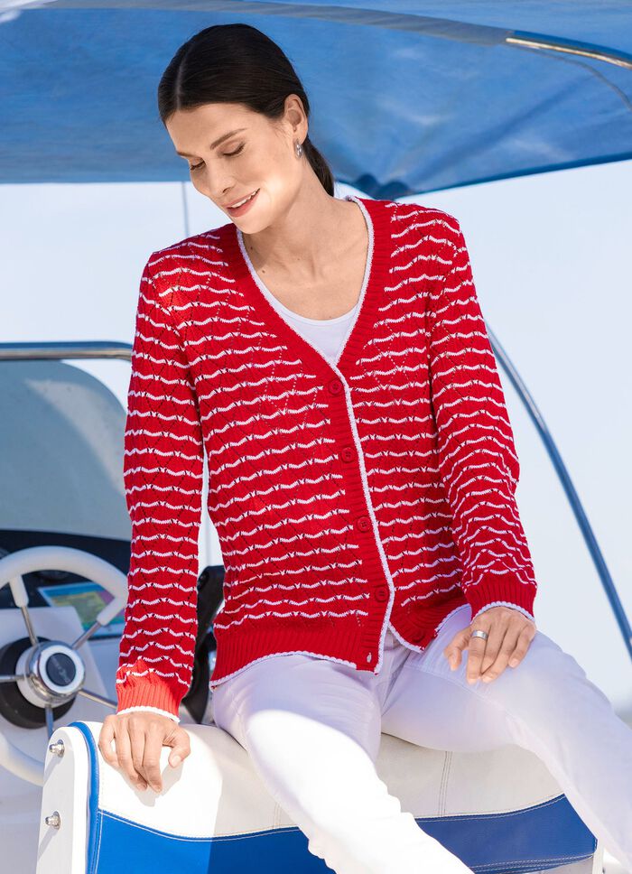 Vest met fijne strepen en ajourruitjes 