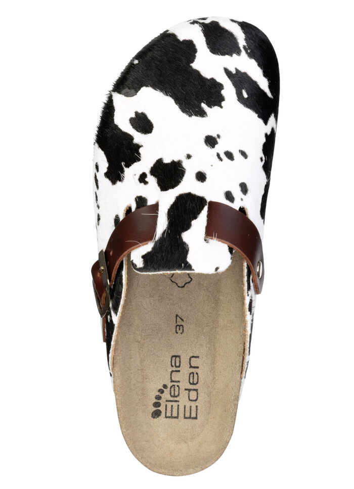ELENA EDEN, trendy damesklompen, breedte H, met bruine gesp SCHWARZ-WEISS