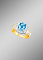 Damesring met echte blauwe topaas en diamanten 