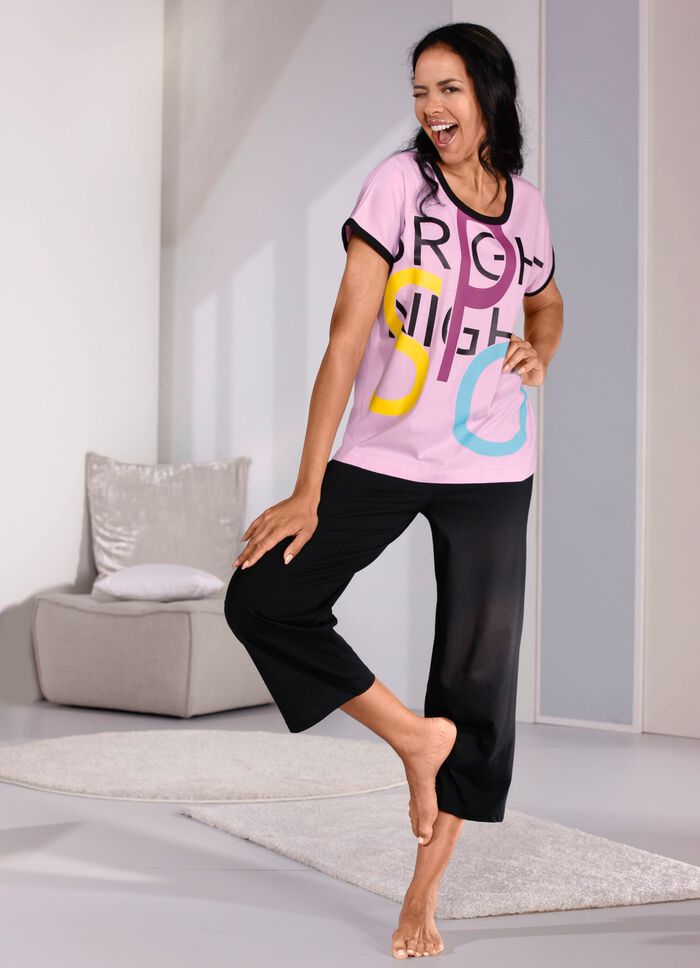 Pyjama, korte mouwen, 7/8 lange broek met elastische tailleband 