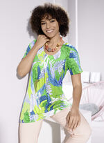 Charmant lang shirt met all-over dessin in 3 kleuren KIWI GROEN-BLAUW