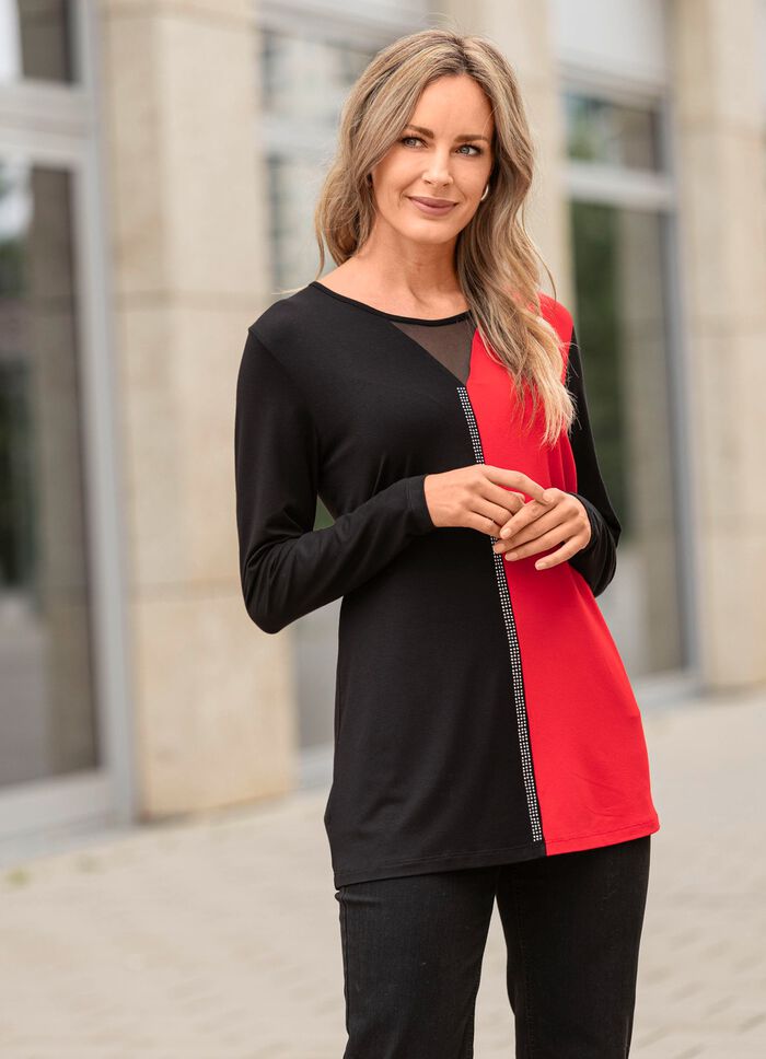 Lang overhemd met zilverkleurige plaatversiering 