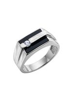 Herenring van zilver met echte onyx en synthetische zirkonia 