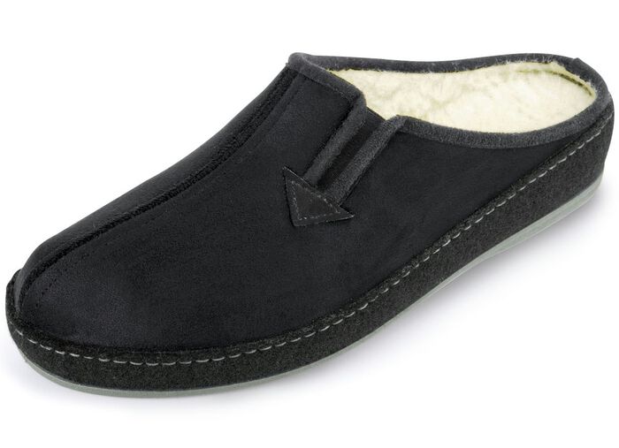 Ademende herenpantoffels, met nieuwe wol ZWART