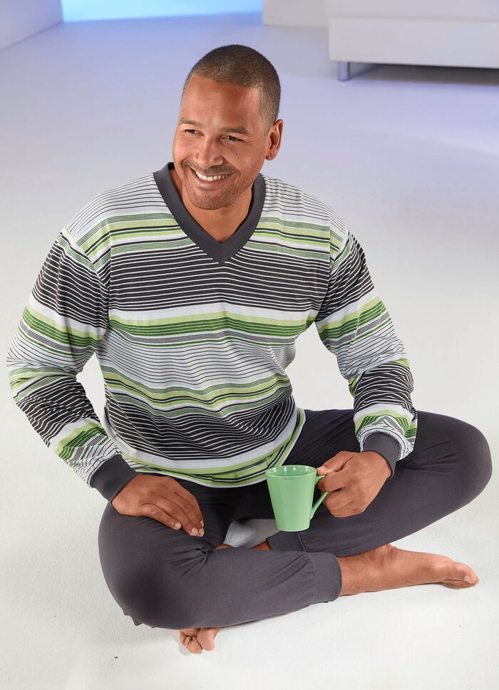 Pyjama, met V-hals en ribboorden 