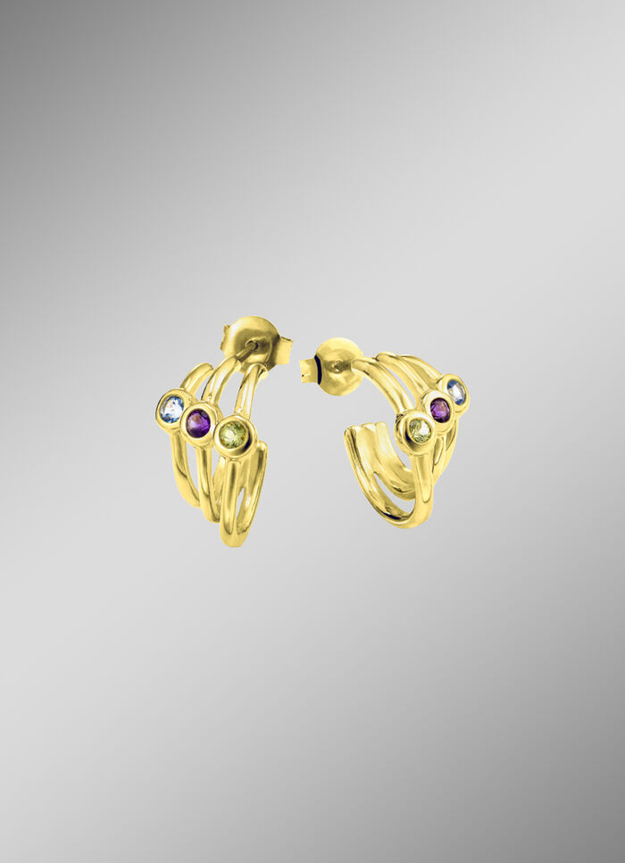 Oorknopjes met blauwe topaas, amethist en peridoot 