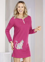 Set van twee nachthemden met knoopsluiting en geplaatste print 