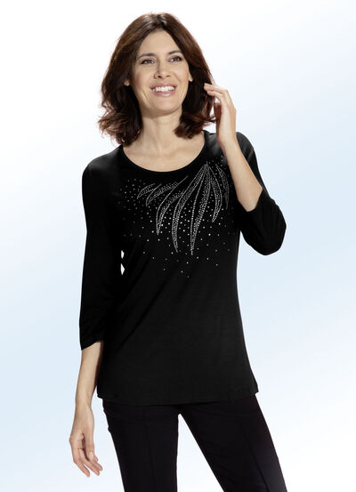 Shirt met decoratieve steendecoratie in 2 kleuren 