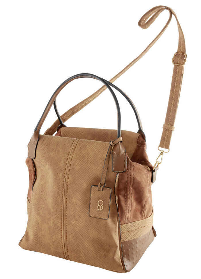 Collezione Alessandro tas gemaakt van deels veloursmateriaal met reptielreliëf COGNAC