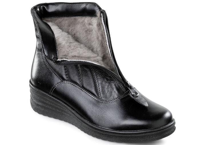 ELENA EDEN, gevoerde dames enkellaarsjes, winterschoenen, breedte H, met lamsvacht ZWART