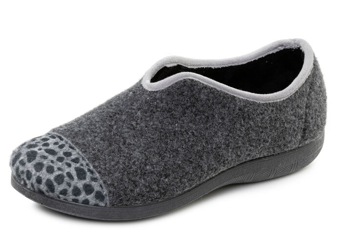 Laurina, trendy damespantoffels, breedte H, met luipaardprint ANTHRAZIT-GRAU