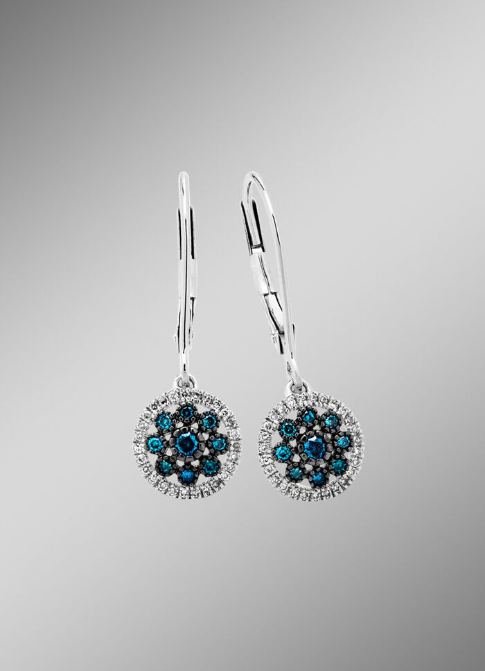Prachtige oorbellen met blauwe diamanten en witte diamanten 