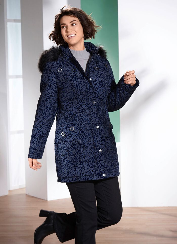 Lange jas met roofdierbontmotief 