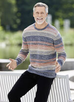 Aantrekkelijke trui met ronde hals MARINE-ORANGE-BEIGE MELIERT