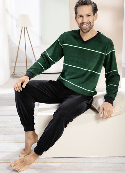 Badstof pyjama met V-hals en manchetten 