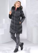 Korte jas met afneembare imitatiebontrand ZWART