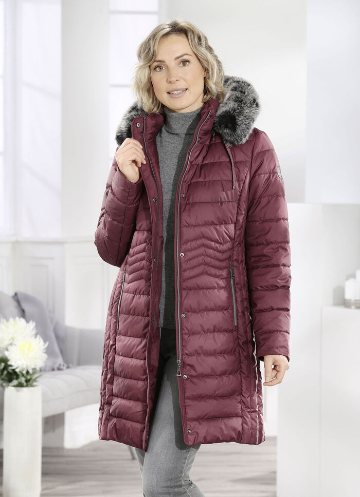 Korte jas met longitudinale quilting aan de zijkanten KASTANIE