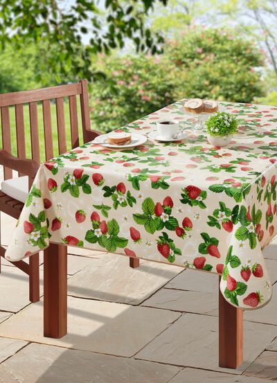 Waxdoek tafelkleed met frisse aardbeienmotieven 