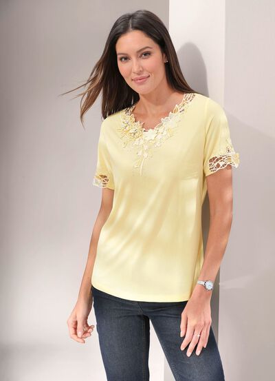 Shirt met bloemenkant in 5 kleuren 