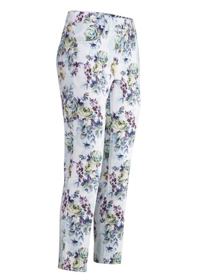 Broek met glanzende gekleurde inkjetprint 