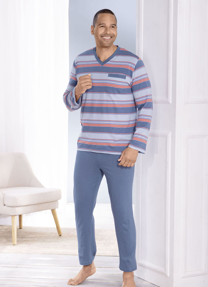 Tweepak pyjama's met V-hals en borstzakje 