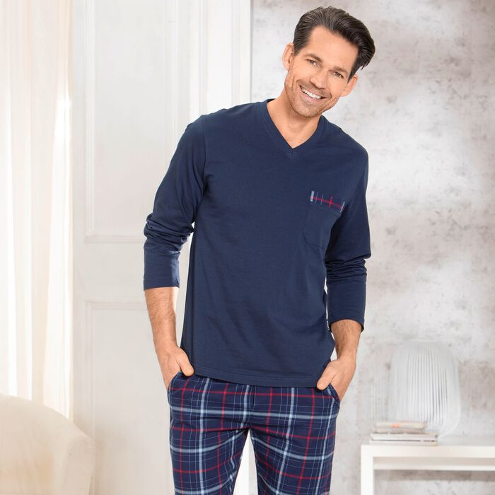 Pyjama van Comte met V-hals en geweven flanellen broek 